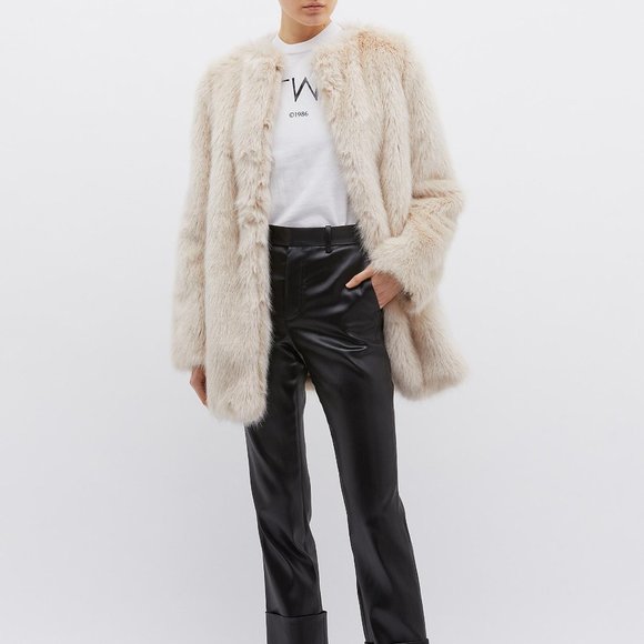 NWT Helmut Lang Faux Fur Oversize Coat Beige M - Picture 7 of 7